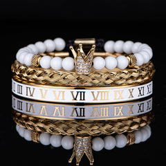 Stainless Steel Bracelet with Roman Numerals Crown